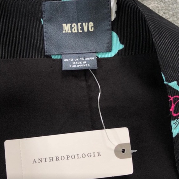 Anthropologie Maeve Floral Midi Skirt black mint floral L 12 NWT - Picture 6 of 6